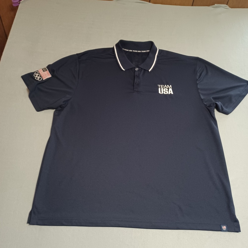Team USA Olympics Navy Blue Performance Polo Shirt Mens XXL 2XL Logo‎ Patch